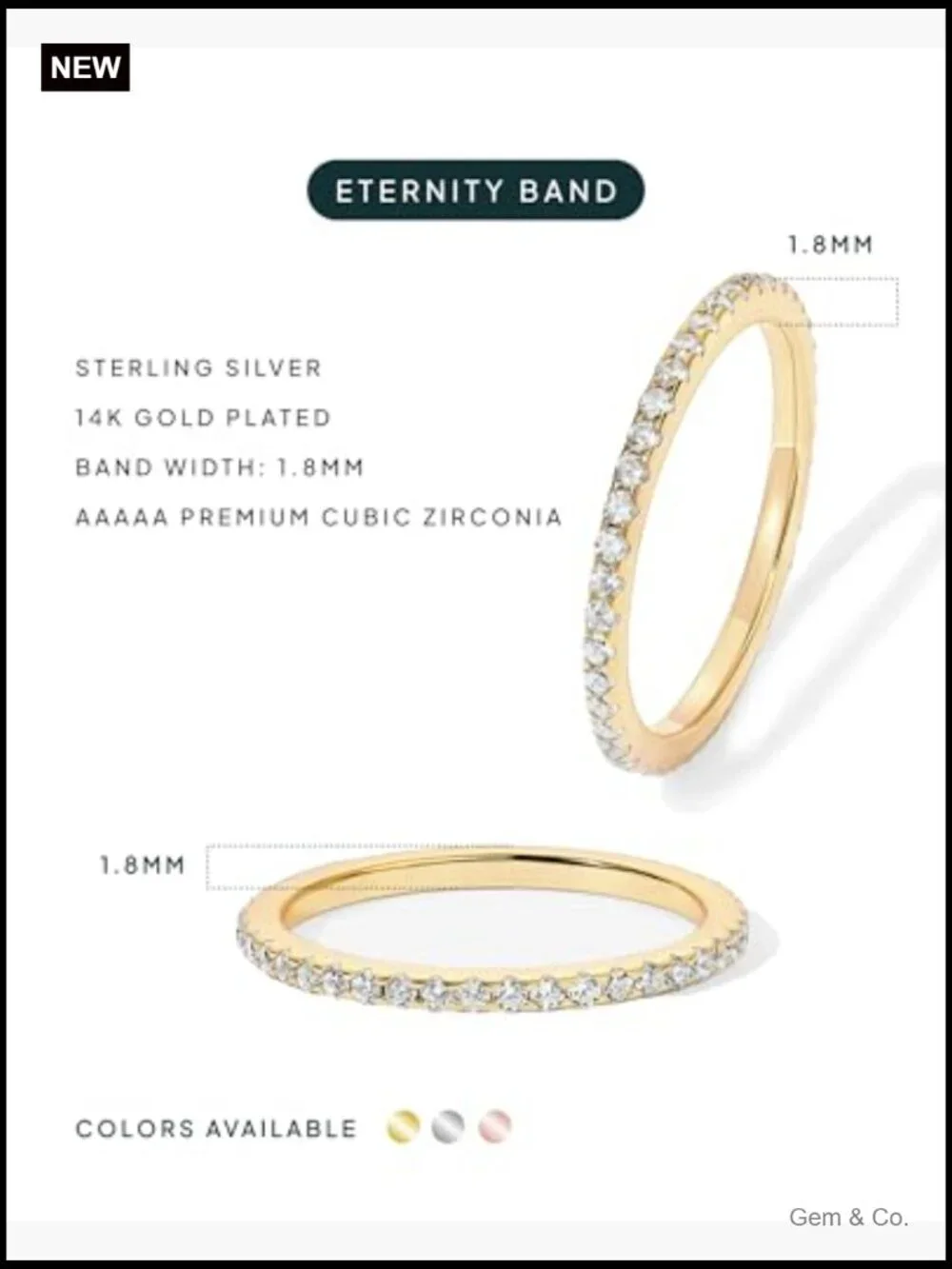 Stackable CZ Eternity Band Ring - Gold Plated Sterling Silver